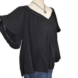 Old Navy Peasant Tunic Top Womens 2x Chambray Eyelet Cottage Whimsigoth Black